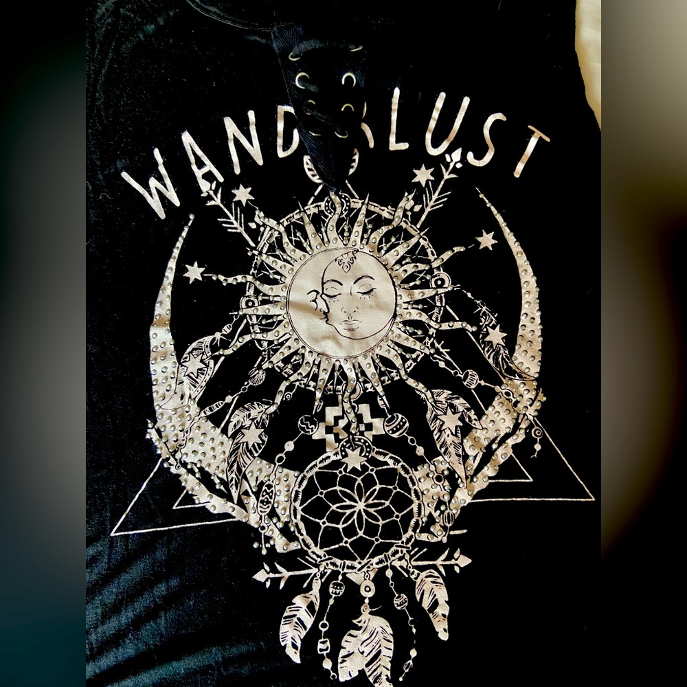 Cute celestial tank top “Wanderlust” with tie front
